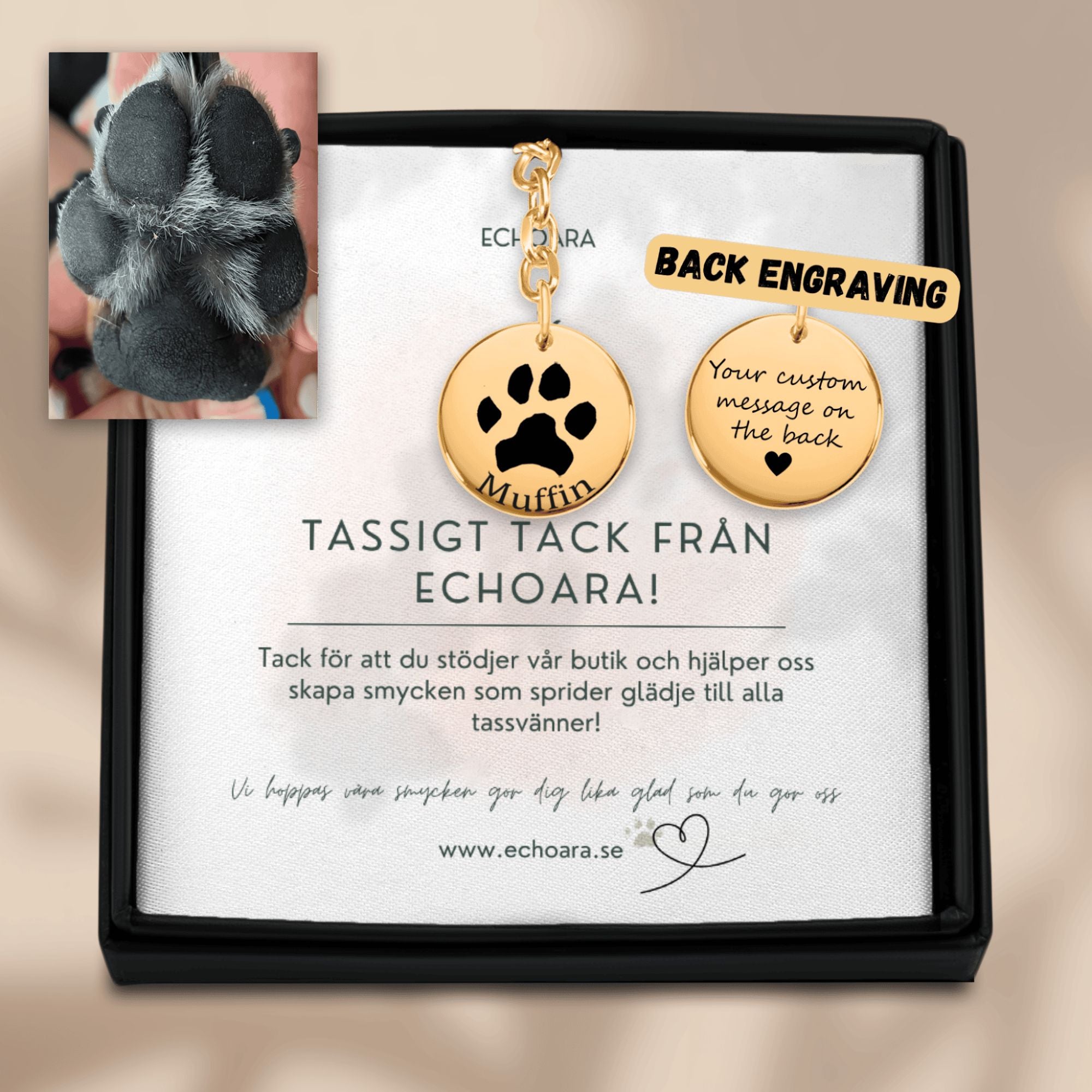 Personlig graverad nyckelring med ditt djurs tassavtryck till husdjursälskare